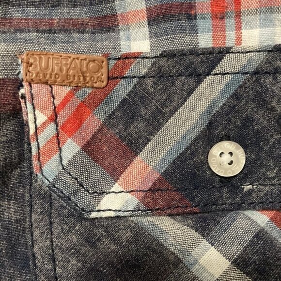 BUFFALO David Bitton Blue Plaid Saldio Cotton Button Down Large - Picture 9 of 12